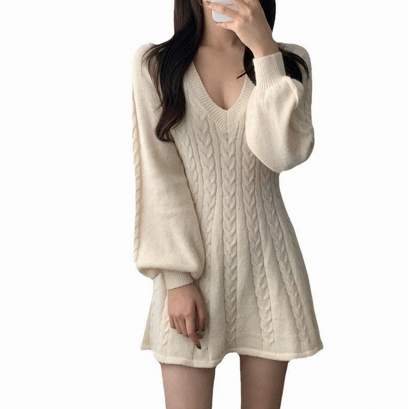 Cable Knit Long Sleeve Sweater Dress