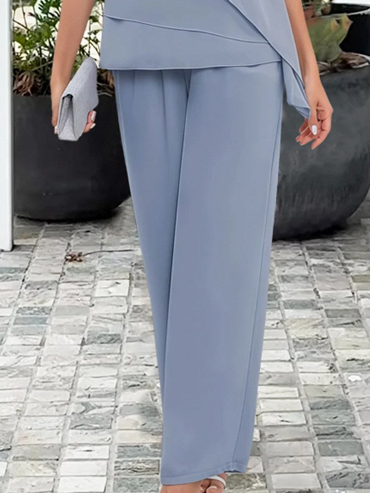 Chiffon Capelet Wide Leg Two Piece Set