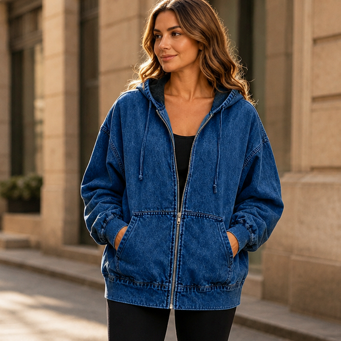 Denim Oversized Long Sleeve Hooded Jacket