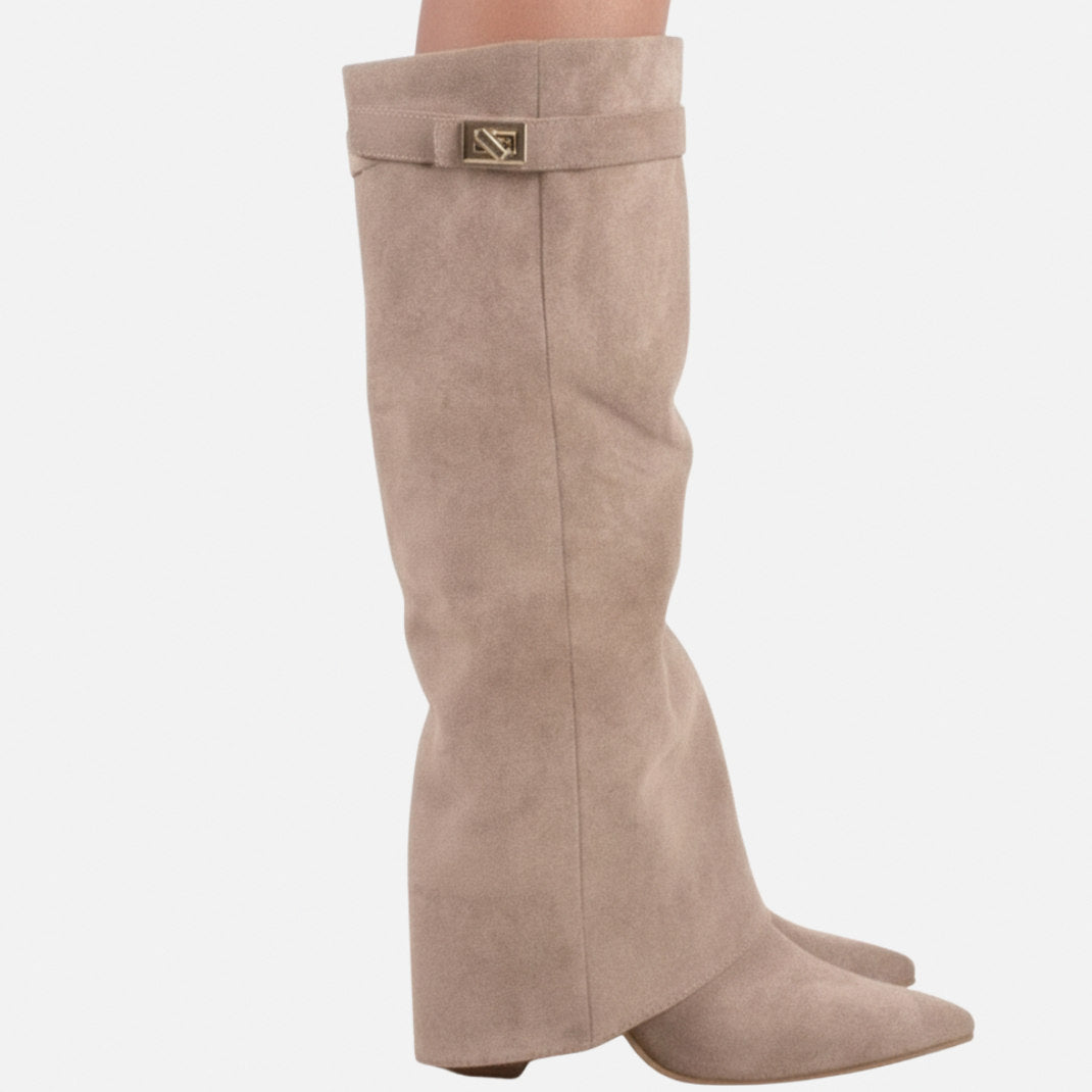 Fold Over Pointed Knee High Boots