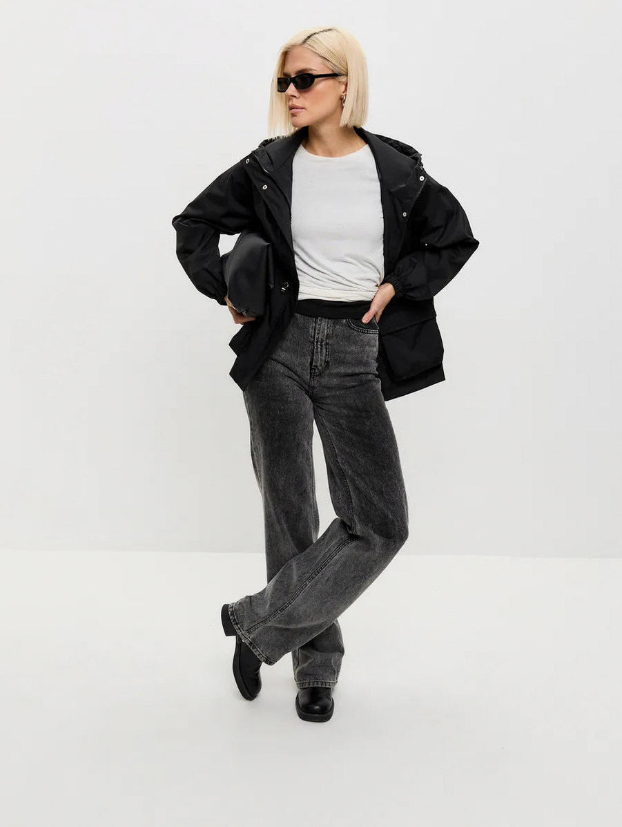 Hooded Drawstring Waist Utility Jacket