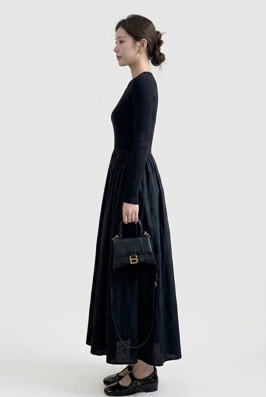 Knit Crew Neck Long Sleeve Maxi Dress
