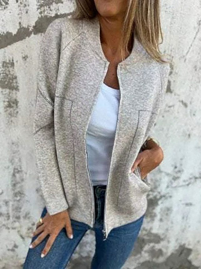 Knit Zip Front Long Sleeve Jacket