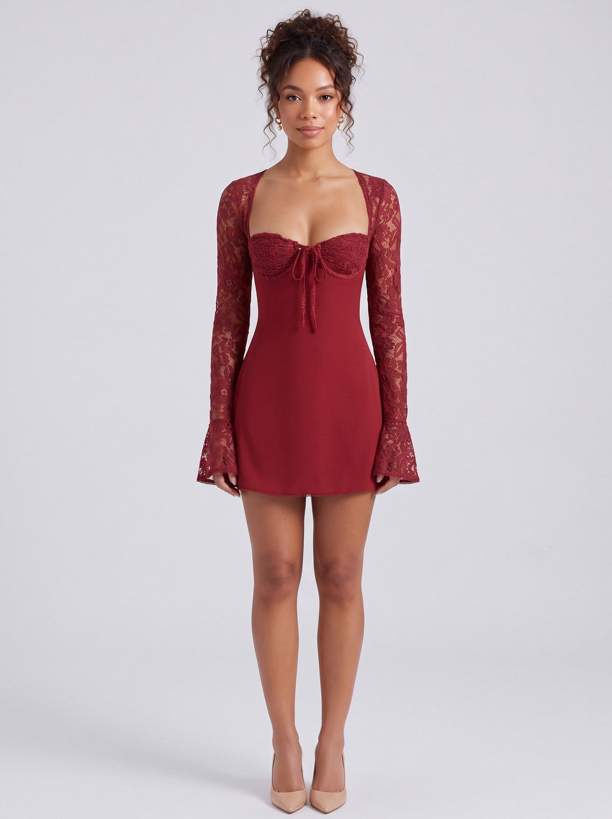 Lace Long Sleeve Mini Dress