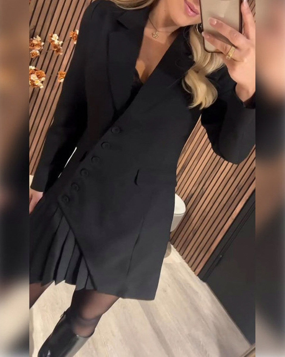 Long Sleeve Pleated Blazer Dress
