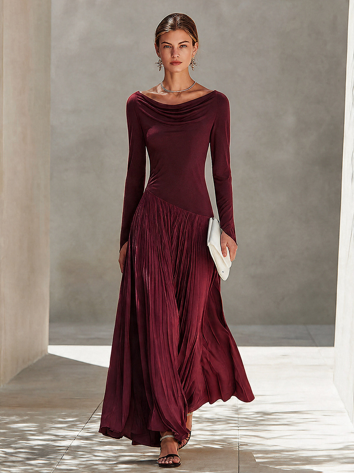 Long Sleeve Pleated Maxi Dress