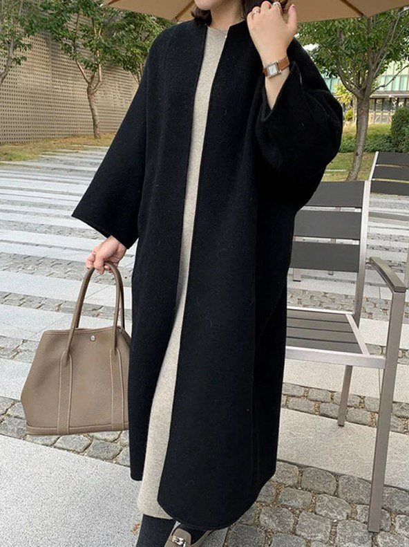 Oversized Collarless Long Sleeve Coat