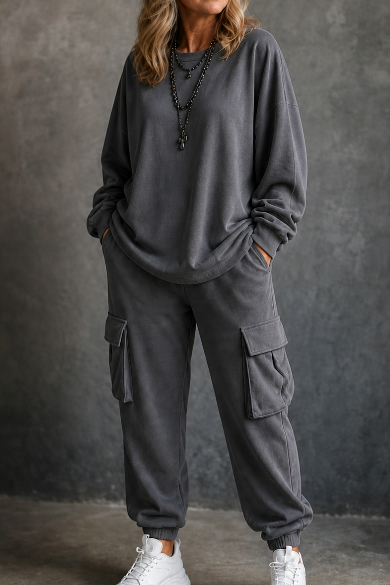 Oversized Long Sleeve Cargo Matching Set