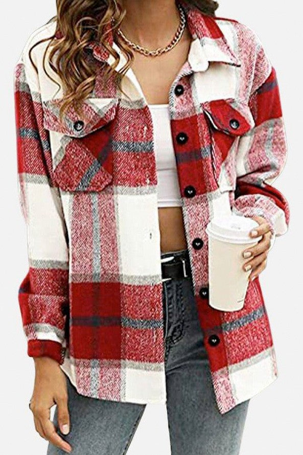 Plaid Button Front Long Sleeve Shacket