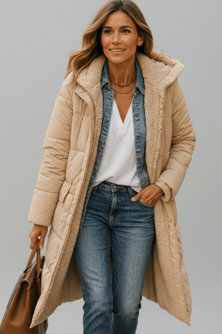 Quilted Sherpa Lined Hooded Puffer Coat