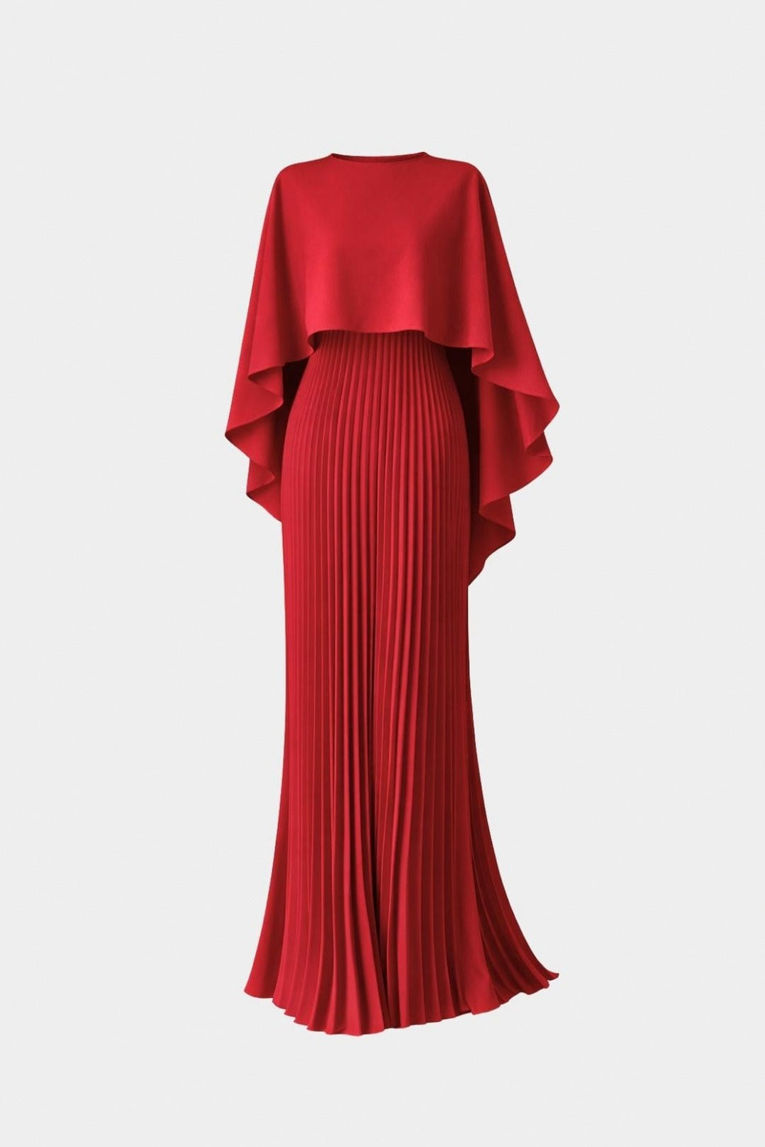 Satin Capelet Pleated Maxi Dress