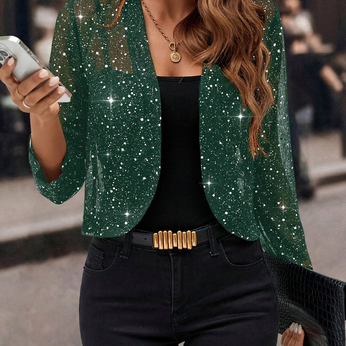 Sequin Long Sleeve Cropped Shrug