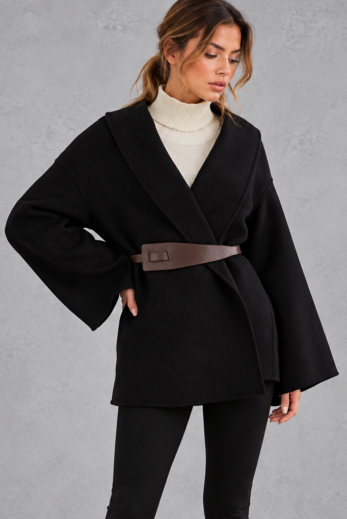 Shawl Collar Belted Wrap Jacket