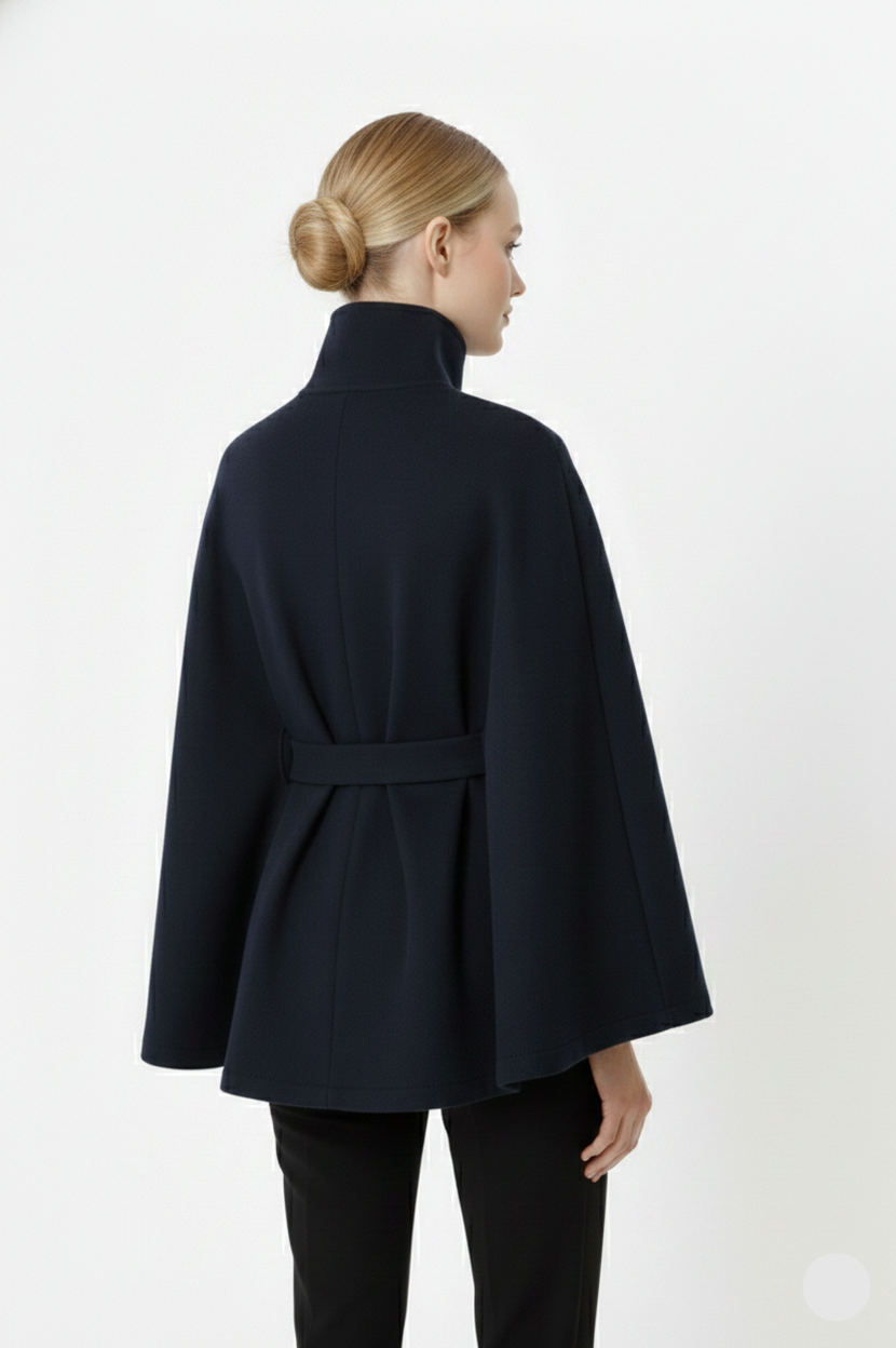 Stand Collar Belted Cape Jacket