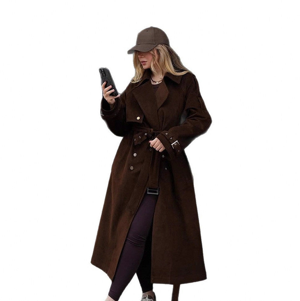 Suede Double Breasted Trench Coat