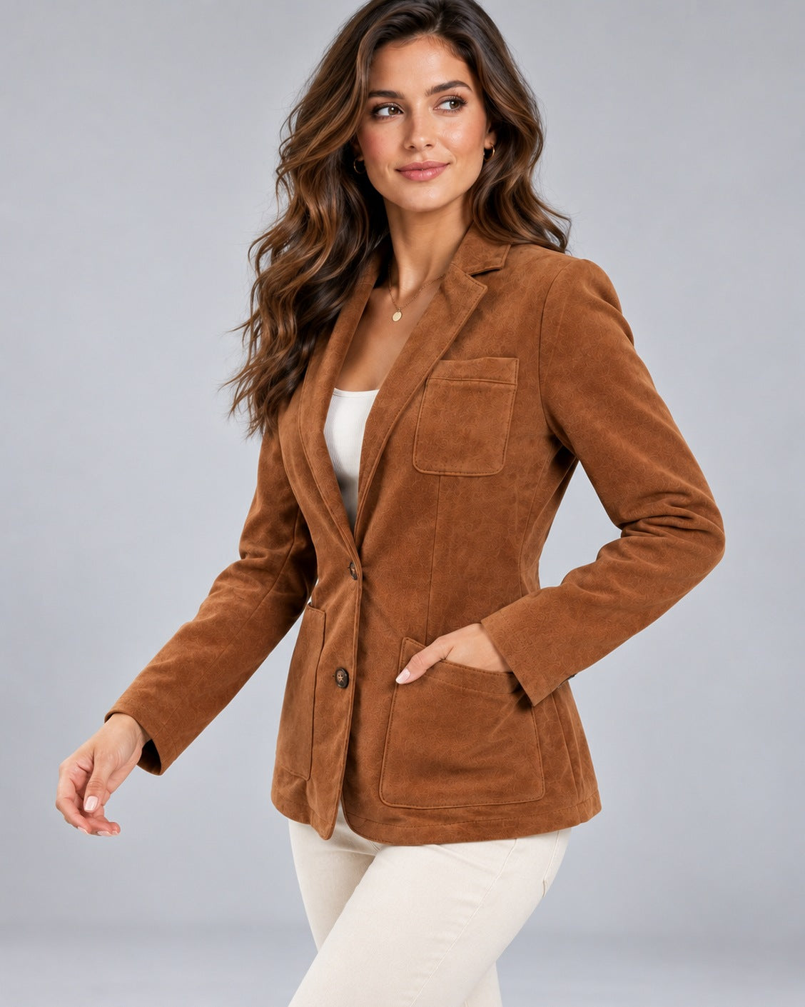 Suede Long Sleeve Button Front Blazer