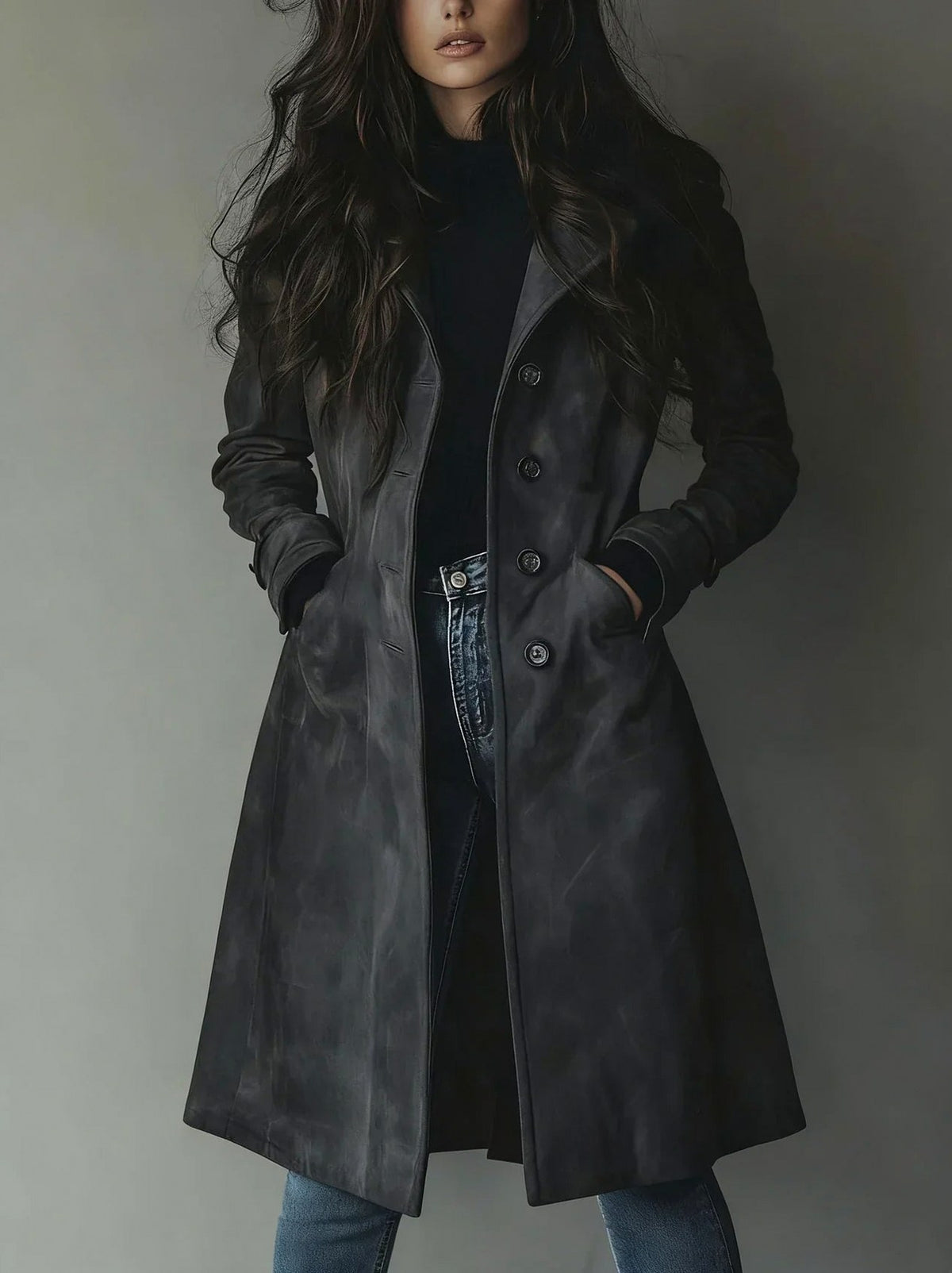 Suede Long Sleeve Trench Coat