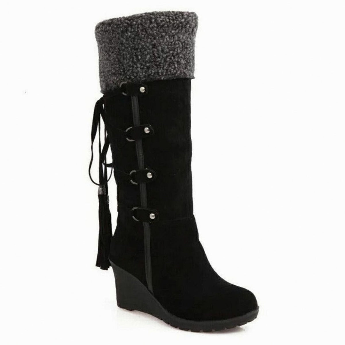 Suede Shearling Trim Wedge Boots
