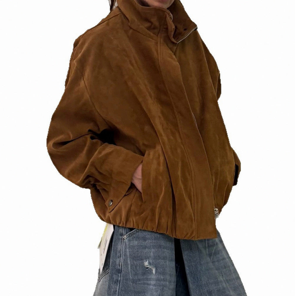 Suede Zip Up Bomber Jacket