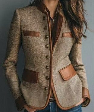 Tweed Button Front Long Sleeve Jacket