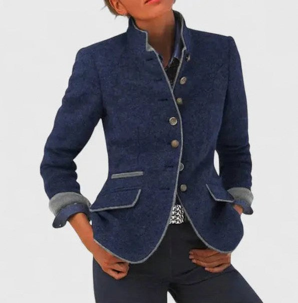 Tweed Stand Collar Blazer Jacket