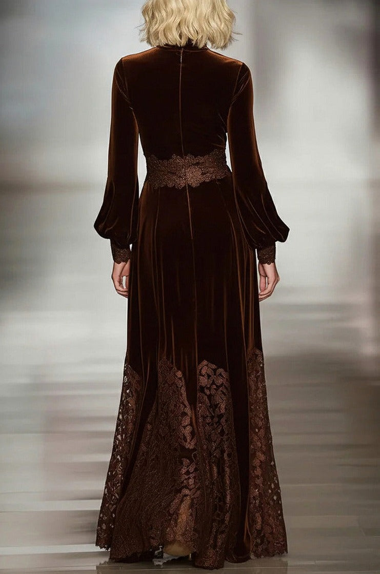 Velvet Long Sleeve Lace Maxi Dress