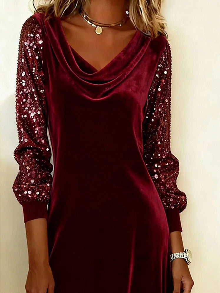 Velvet Sequin Sleeve Midi Dress