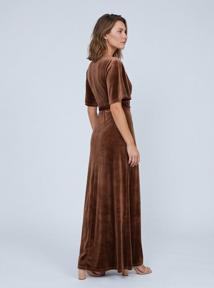 Velvet Wrap Flutter Sleeve Maxi