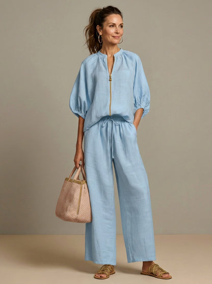 Balloon Sleeve Wide Leg Two Piece Set