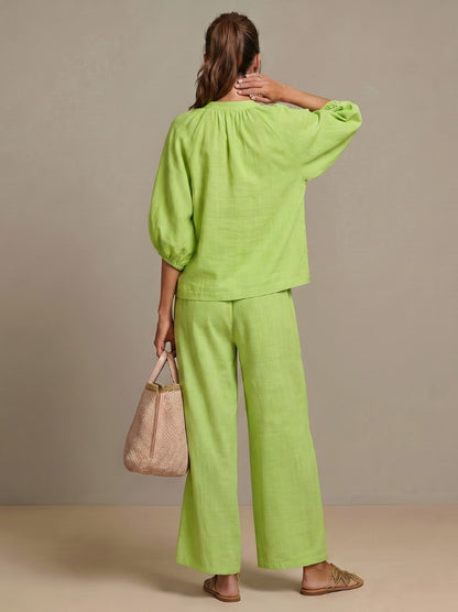 Balloon Sleeve Wide Leg Two Piece Set
