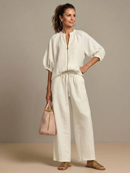 Balloon Sleeve Wide Leg Two Piece Set
