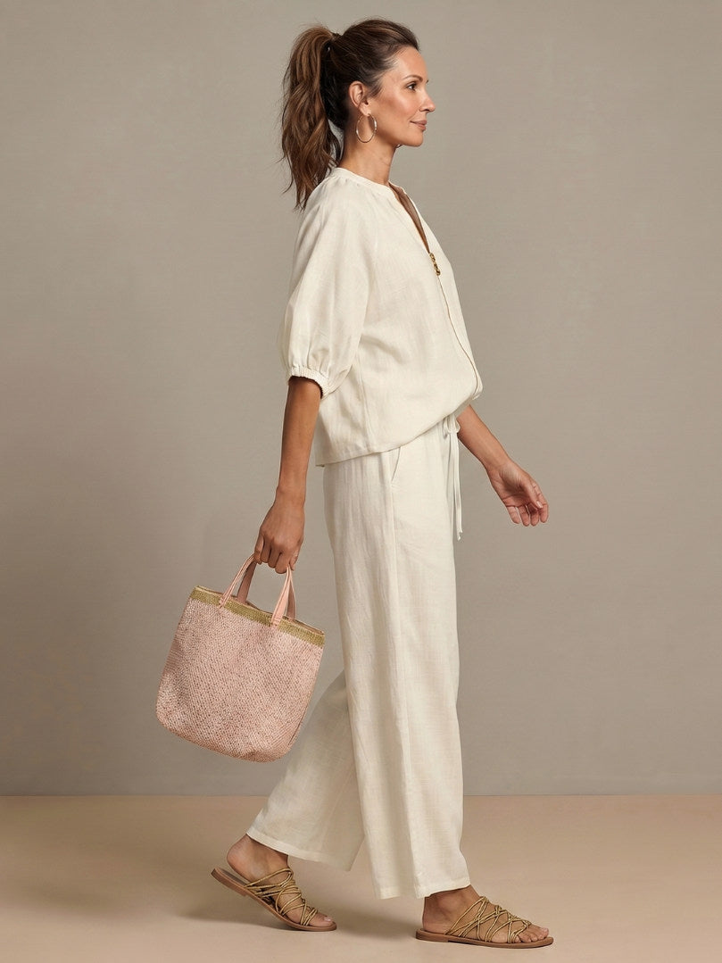 Balloon Sleeve Wide Leg Two Piece Set