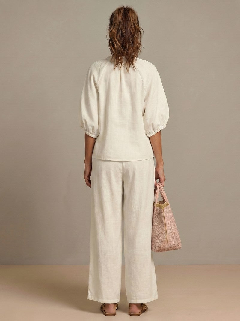 Balloon Sleeve Wide Leg Two Piece Set