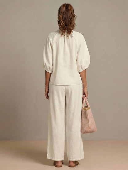 Balloon Sleeve Wide Leg Two Piece Set