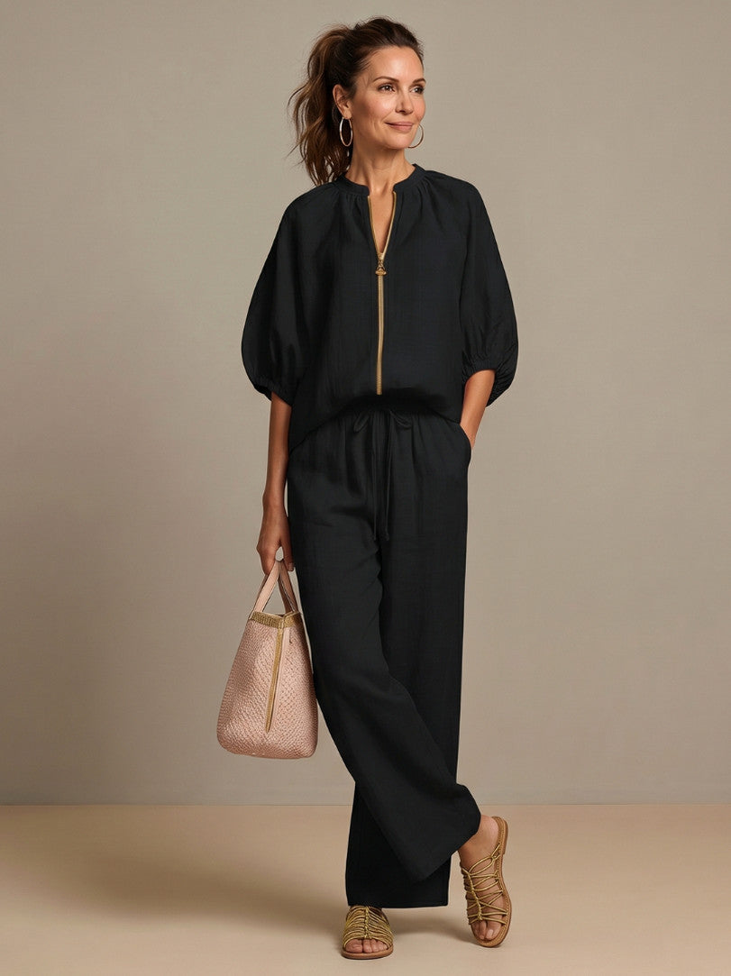 Balloon Sleeve Wide Leg Two Piece Set