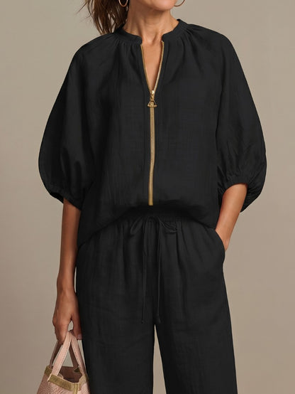 Balloon Sleeve Wide Leg Two Piece Set