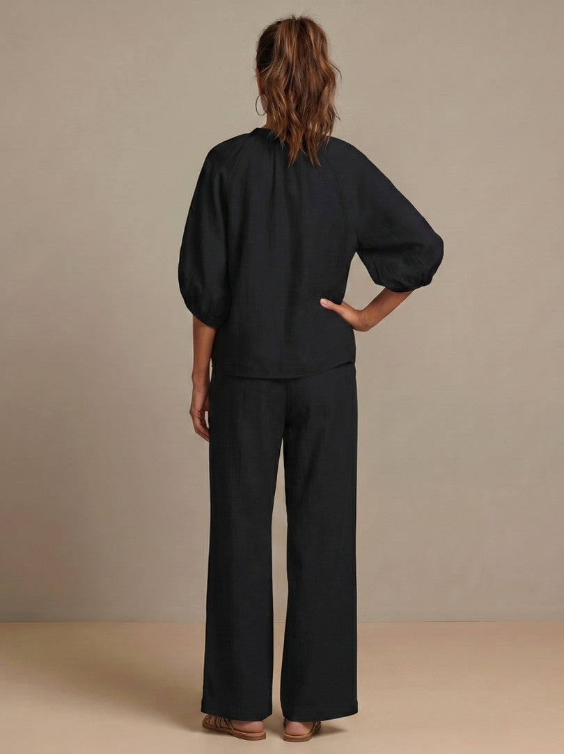 Balloon Sleeve Wide Leg Two Piece Set