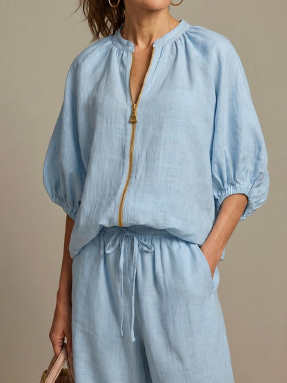 Balloon Sleeve Wide Leg Two Piece Set