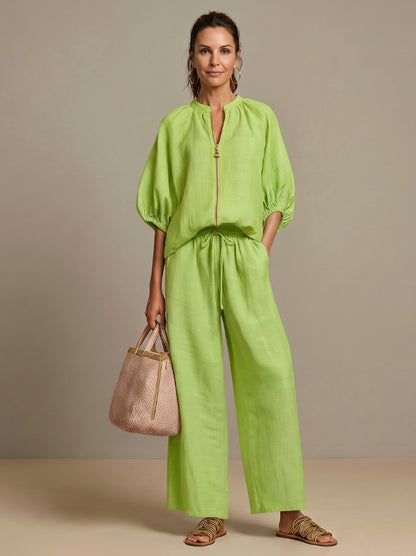 Balloon Sleeve Wide Leg Two Piece Set