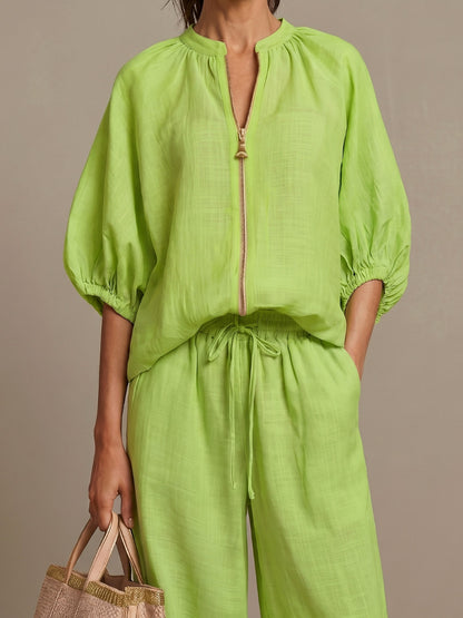Balloon Sleeve Wide Leg Two Piece Set
