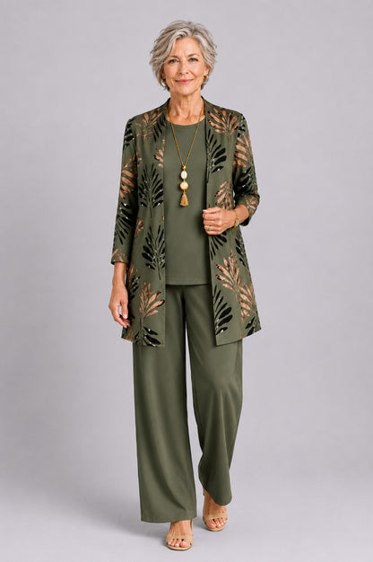 Open Front Cardigan and Pants Matching Set