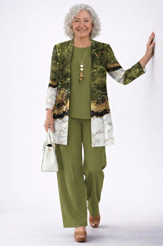 Open Front Cardigan and Pants Matching Set