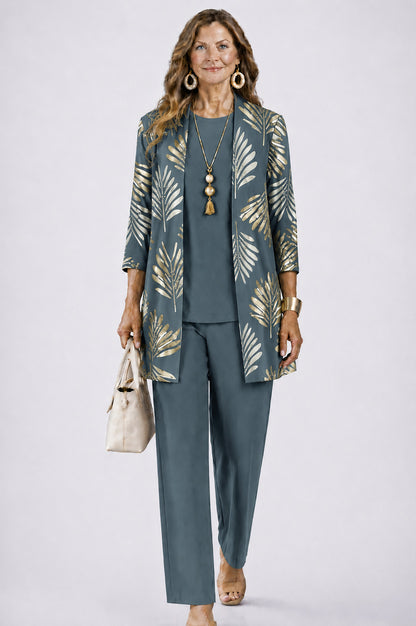 Open Front Cardigan and Pants Matching Set