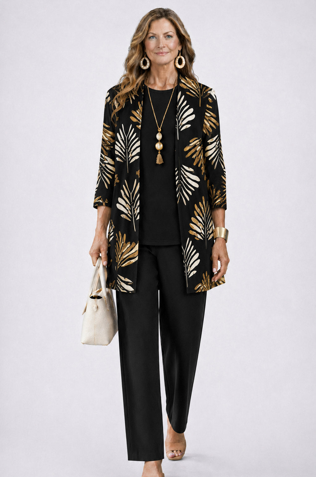 Open Front Cardigan and Pants Matching Set