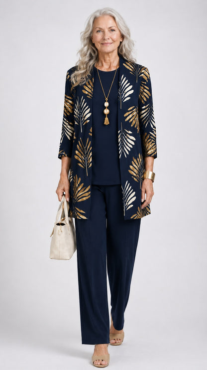 Open Front Cardigan and Pants Matching Set