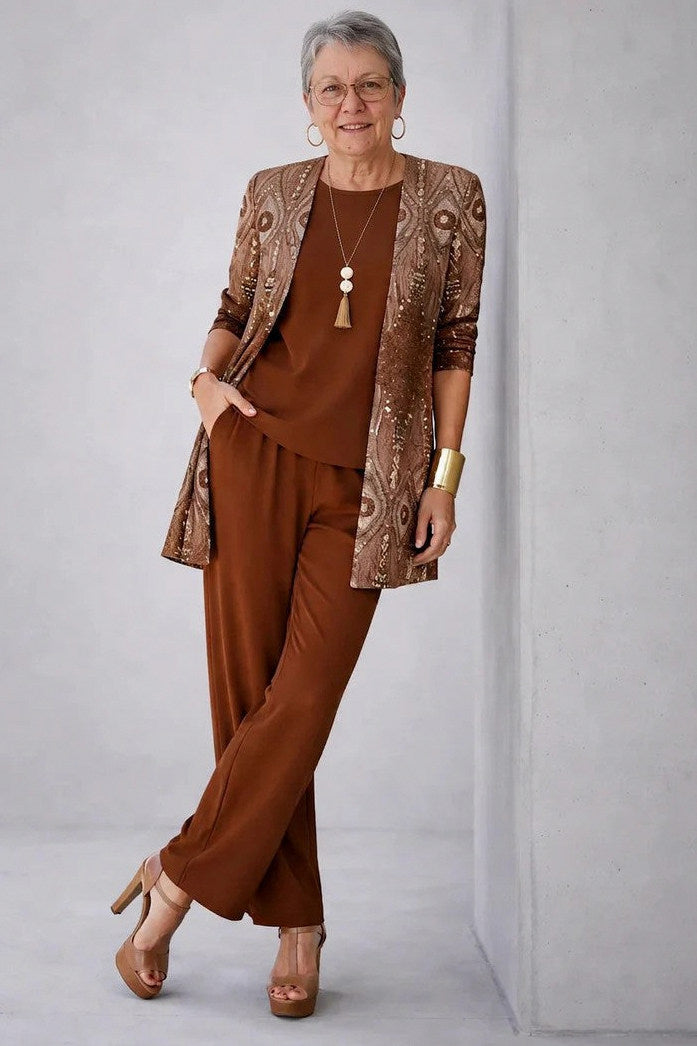Open Front Cardigan and Pants Matching Set