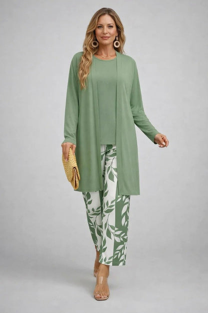 Open Front Cardigan and Pants Matching Set