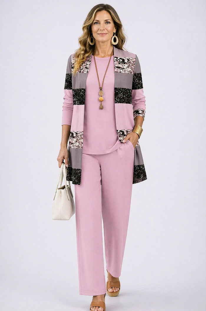 Open Front Cardigan and Pants Matching Set