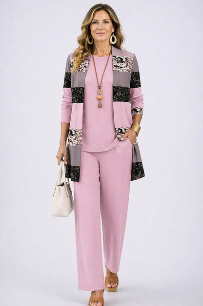 Open Front Cardigan and Pants Matching Set