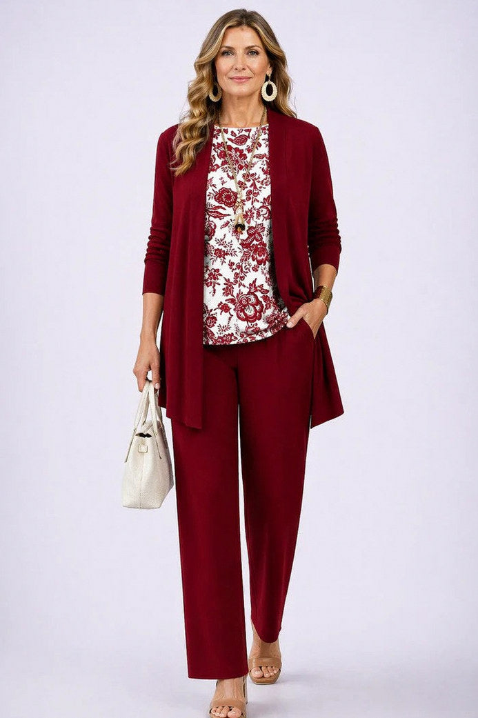 Open Front Cardigan and Pants Matching Set